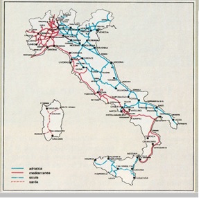 Le strade ferrate in Italia nel 1885.