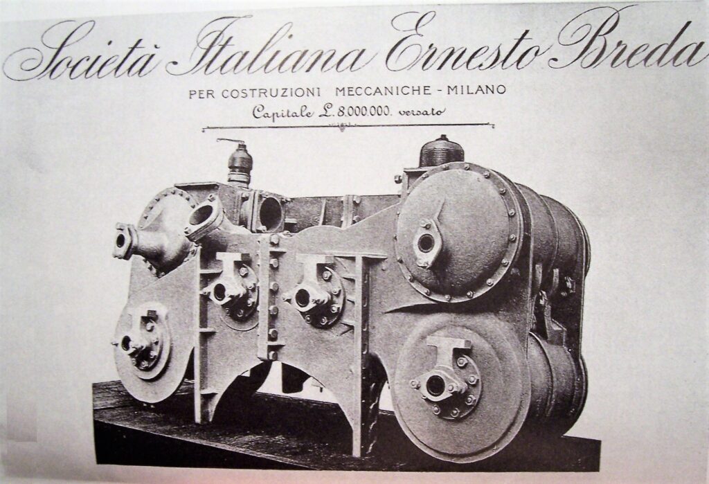 Il motore Plancher a quattro cilindri doppia espansione e vapore saturo che equipaggiava la "Mucca"