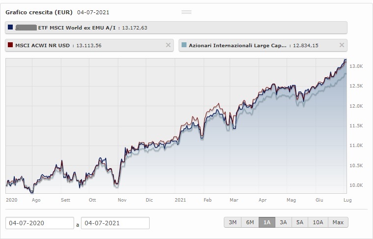 Andamento annuale  di un ETF azionario Large Cap.