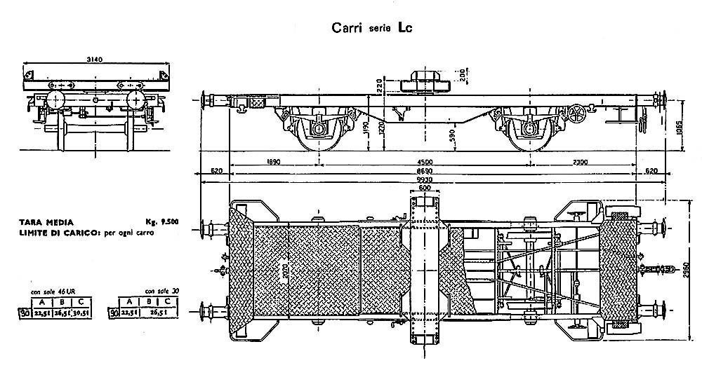 Disegno di un carro con bilico tipo LC delle FS